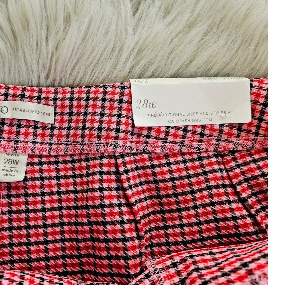 New Cato Plus Size 28W Hi-Rise Slim Pants Pink Red Houndstooth Plaid Valentine - Picture 10 of 16